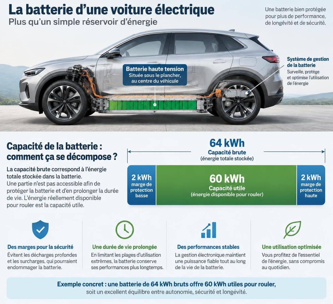 d&eacute;couvrez comment la capacit&eacute; utile de la batterie influence l&rsquo;autonomie r&eacute;elle d&rsquo;une voiture &eacute;lectrique et les kilom&egrave;tres parcourus au quotidien.